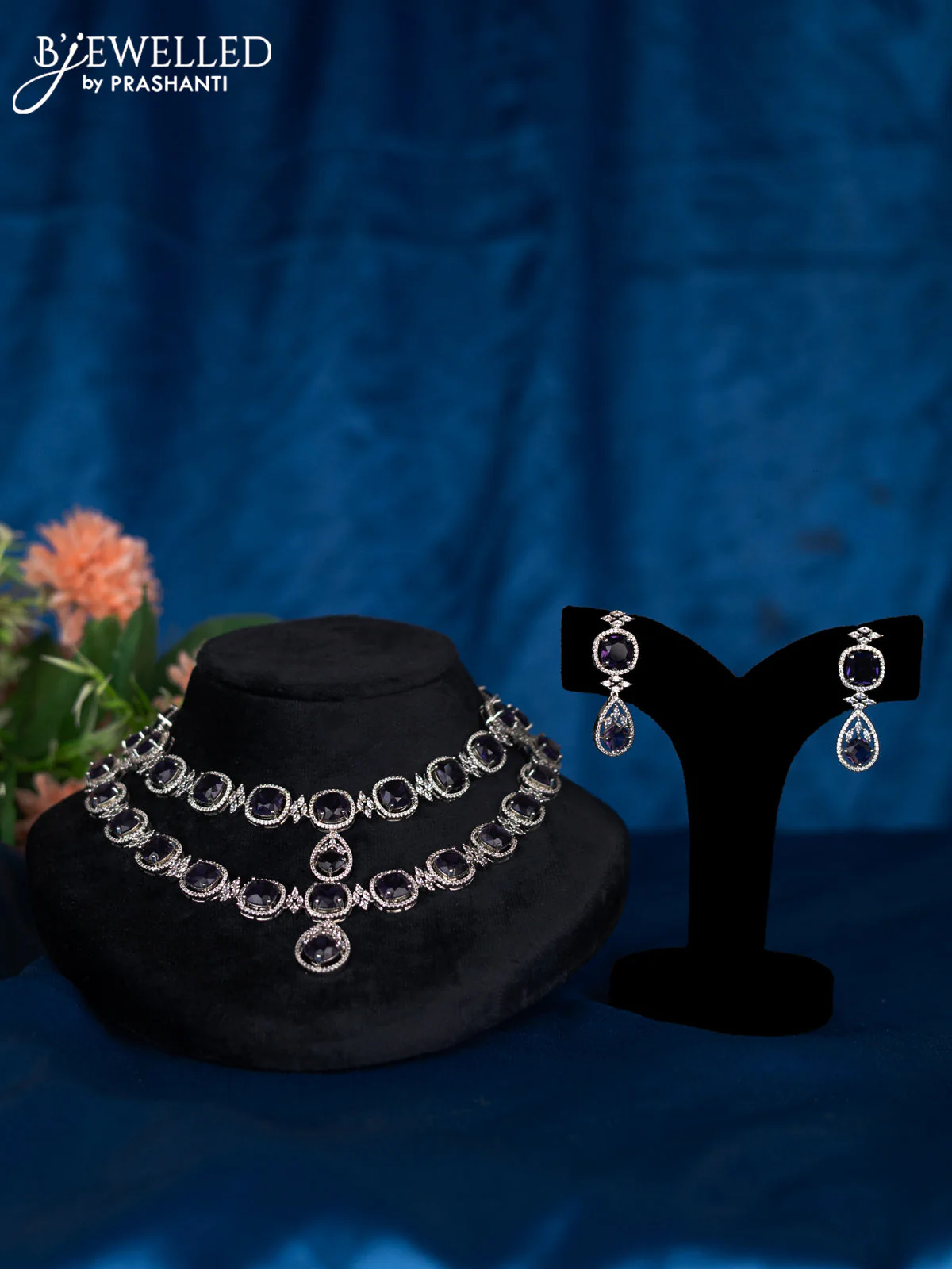 Zircon double layer choker with violet and cz stones