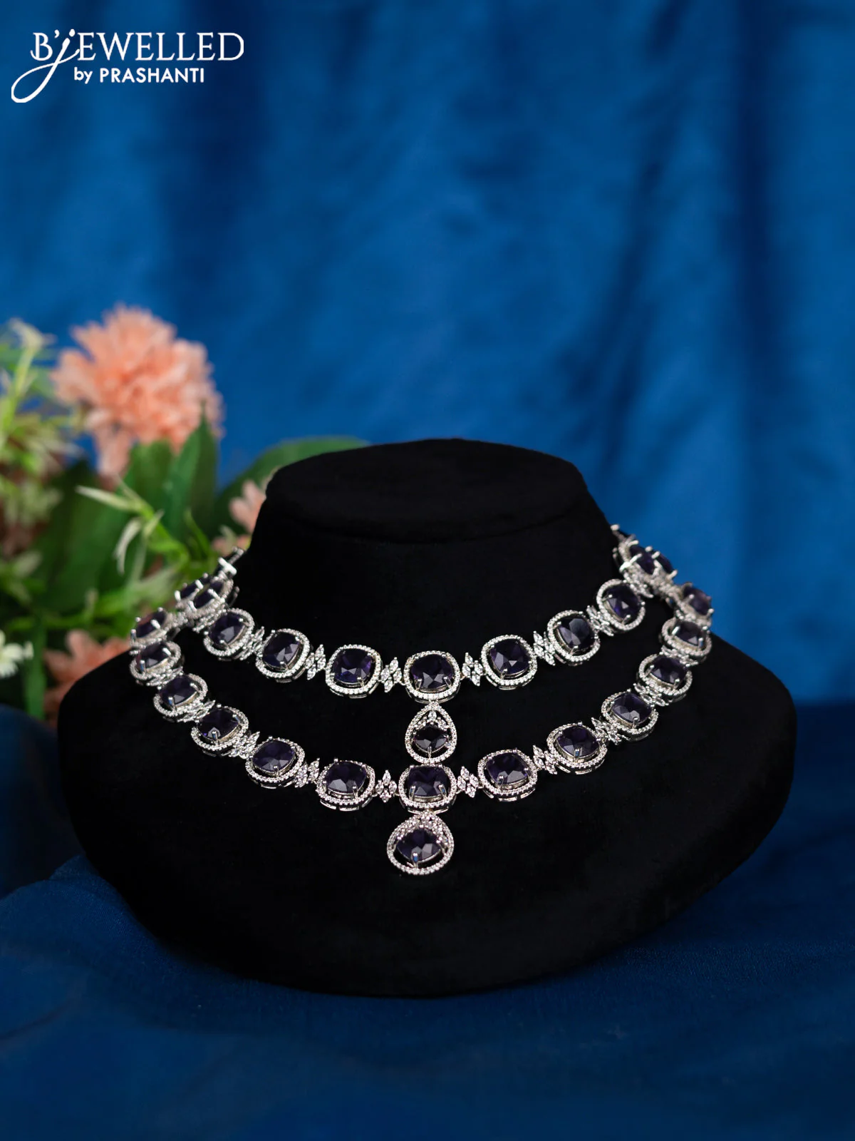 Zircon double layer choker with violet and cz stones - Image 2