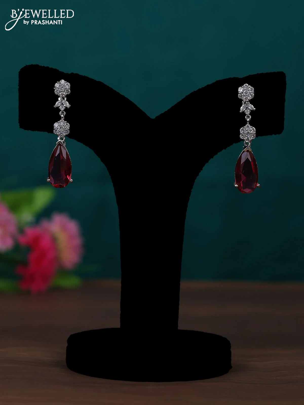 Zircon earring with ruby and cz stones