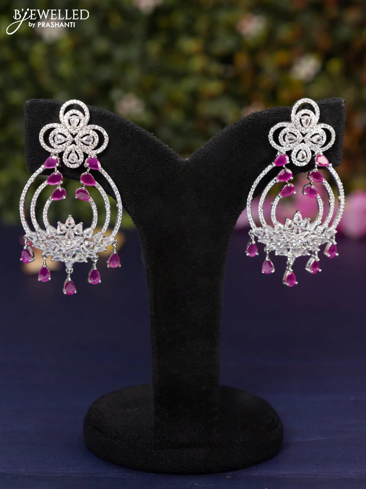 Zircon earring with ruby & cz stones and hangings