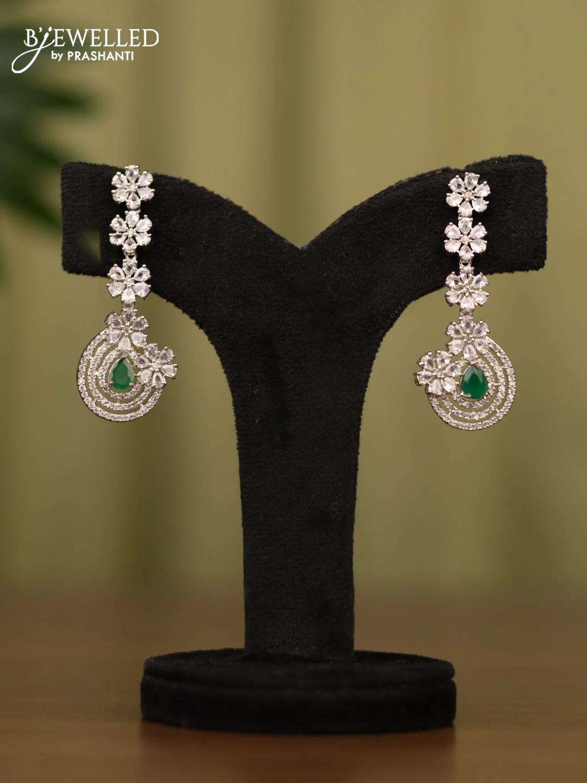 Zircon earrings with emerald and cz stones