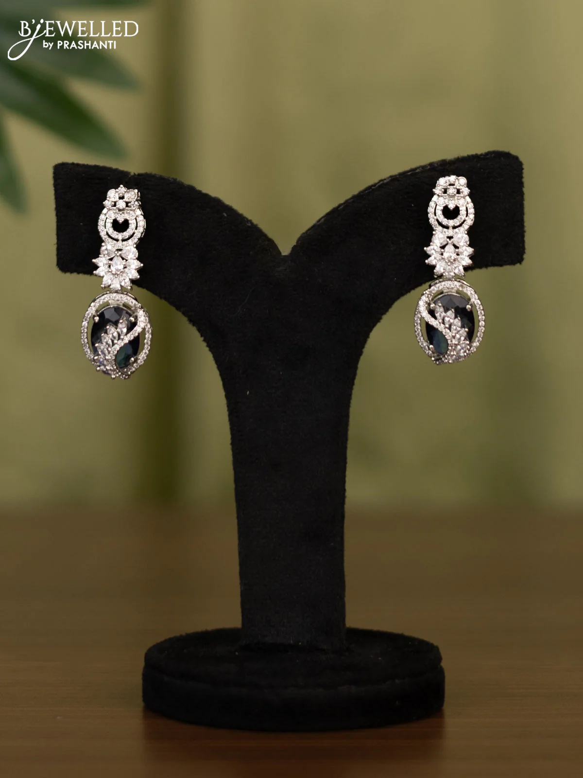 Zircon earrings with sapphire and cz stones