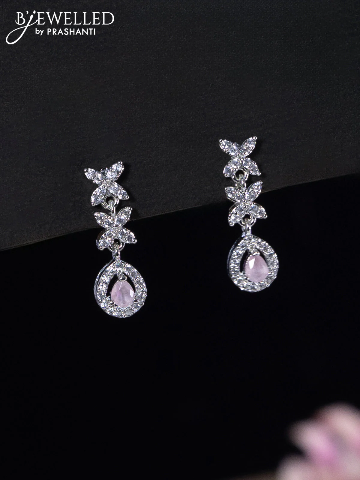 Zircon haaram with baby pink & cz stones and hangings - Image 2