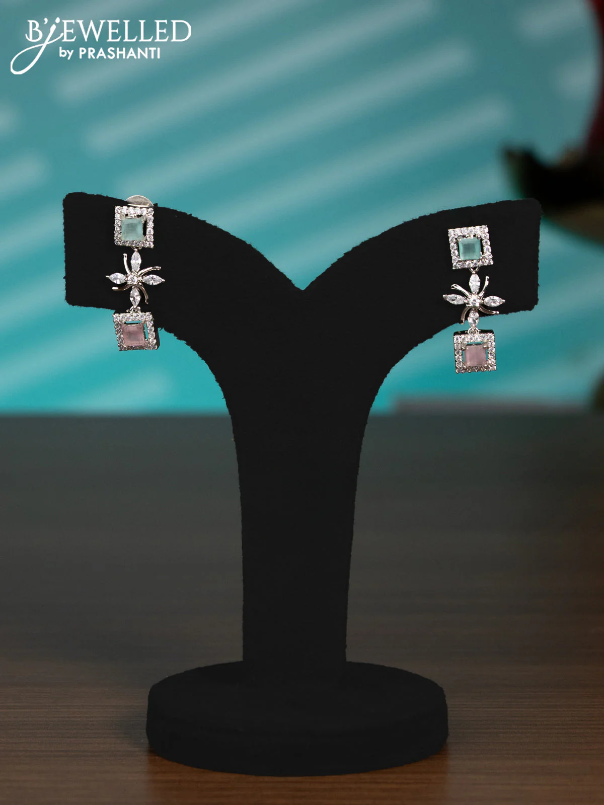 Zircon haaram with mint green & baby pink and cz stones - Image 2