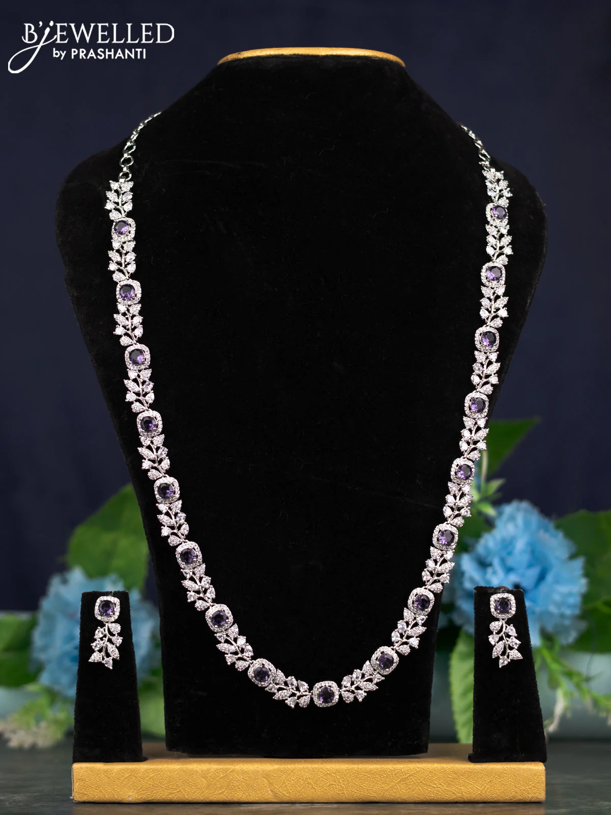 Zircon haaram with violet and cz stone