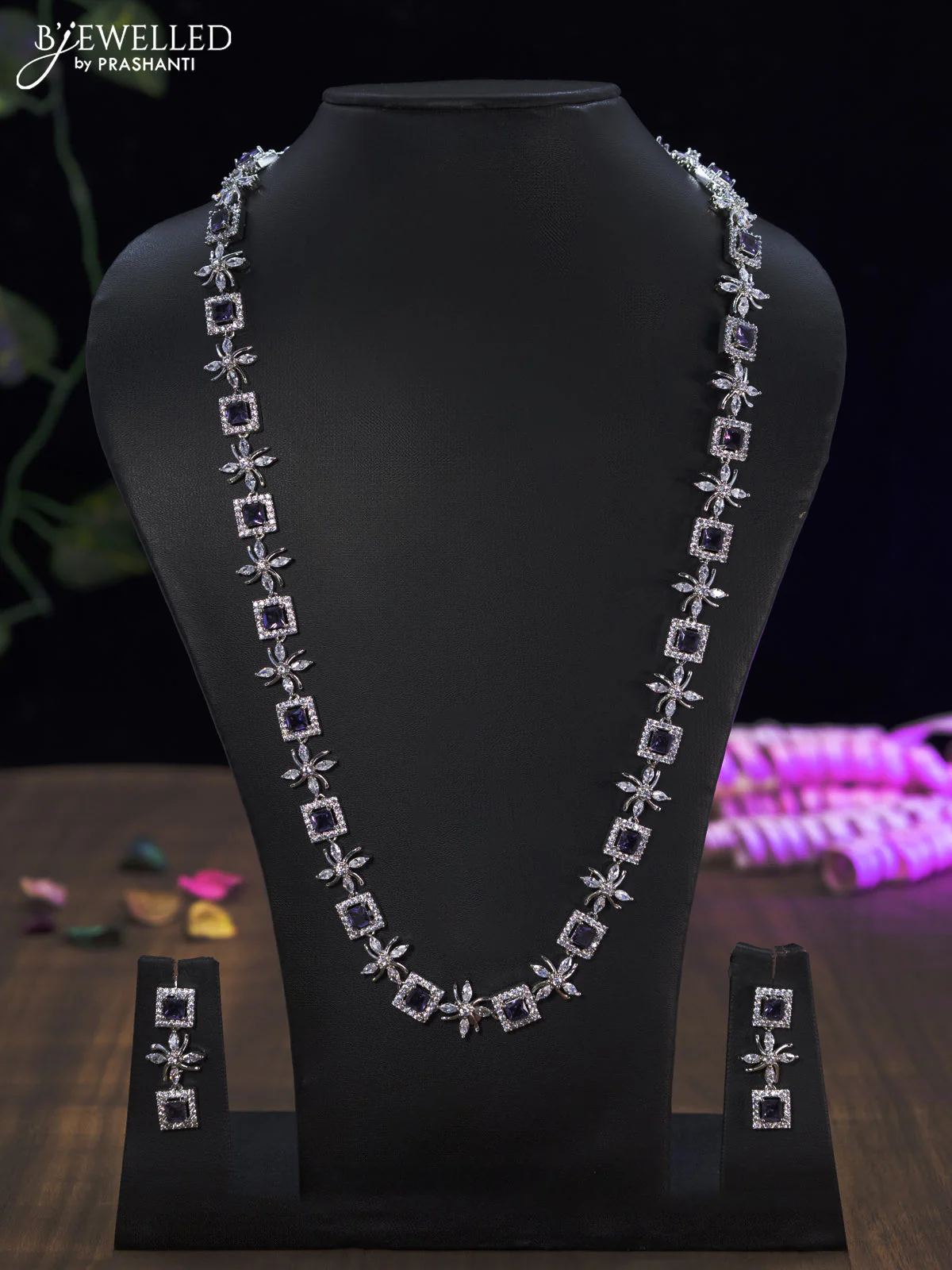 Zircon haaram with violet and cz stones
