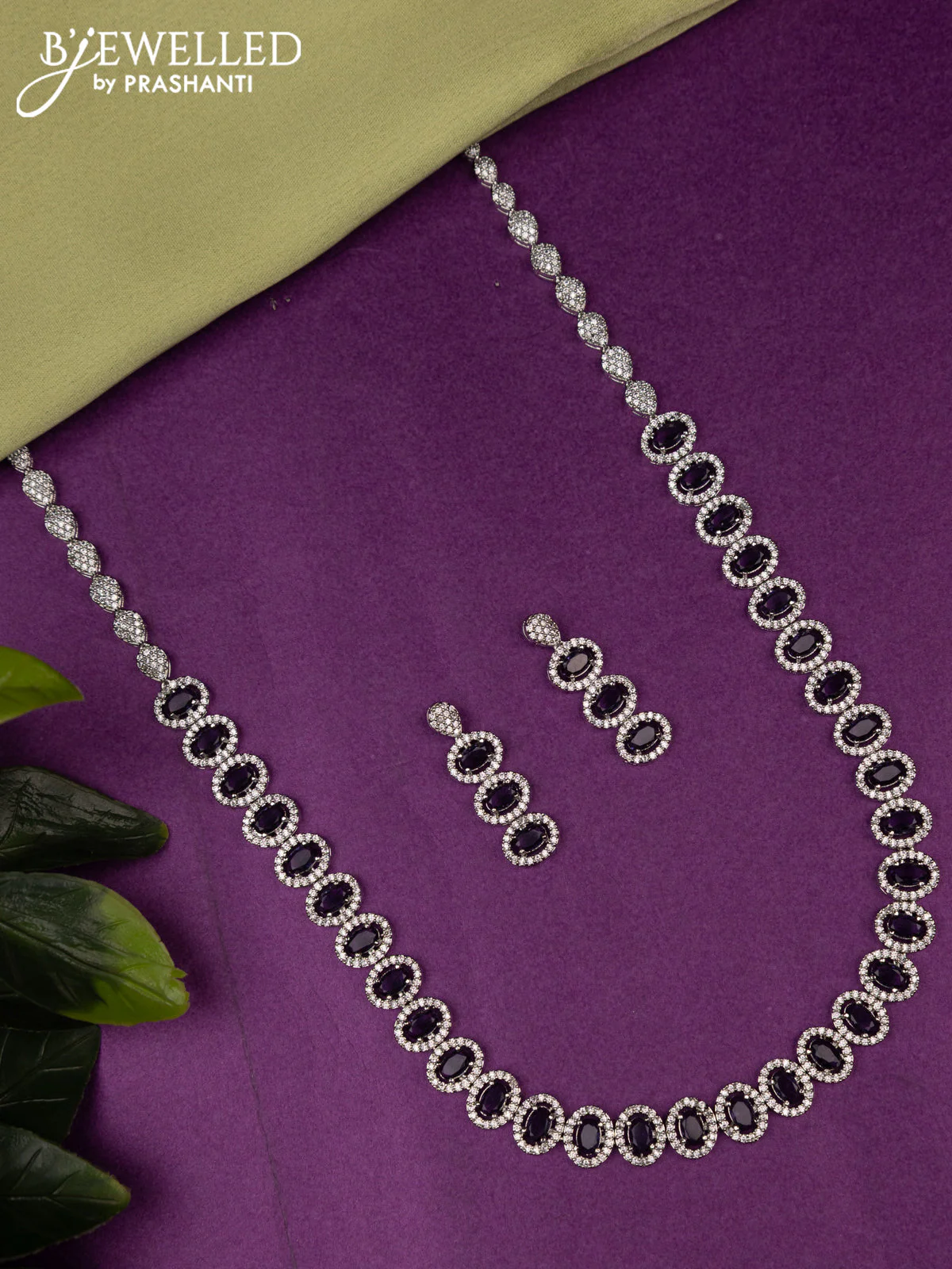 Zircon haaram with violet and cz stones