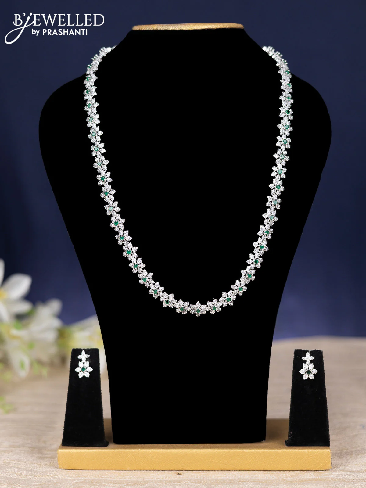 Zircon haram floral design with emerald and cz stones