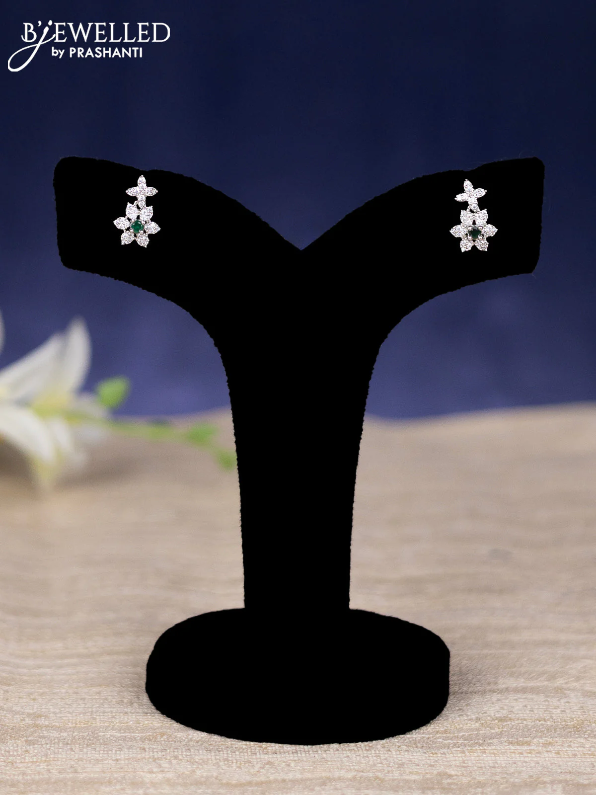 Zircon haram floral design with emerald and cz stones - Image 2