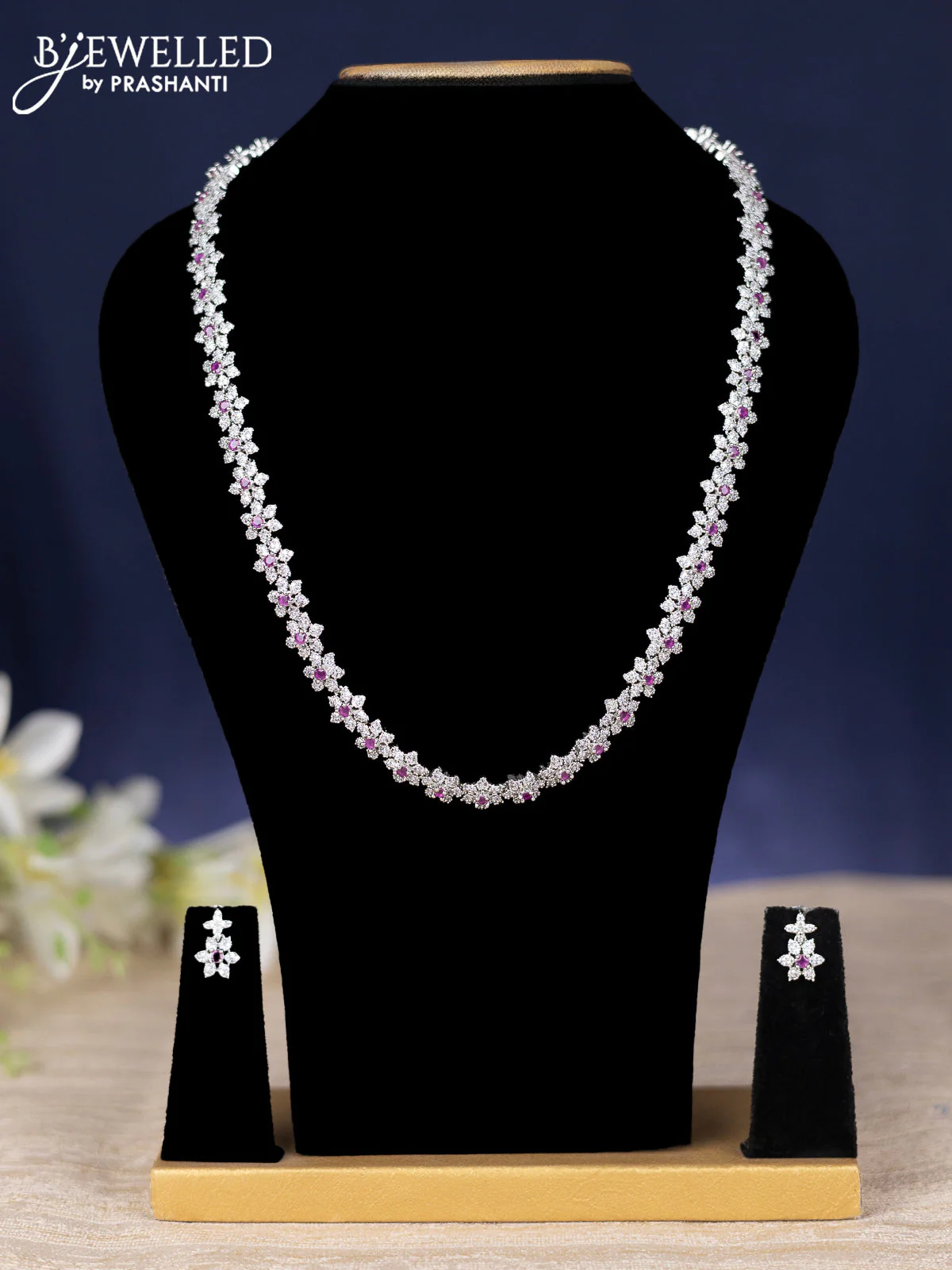 Zircon haram floral design with ruby and cz stones