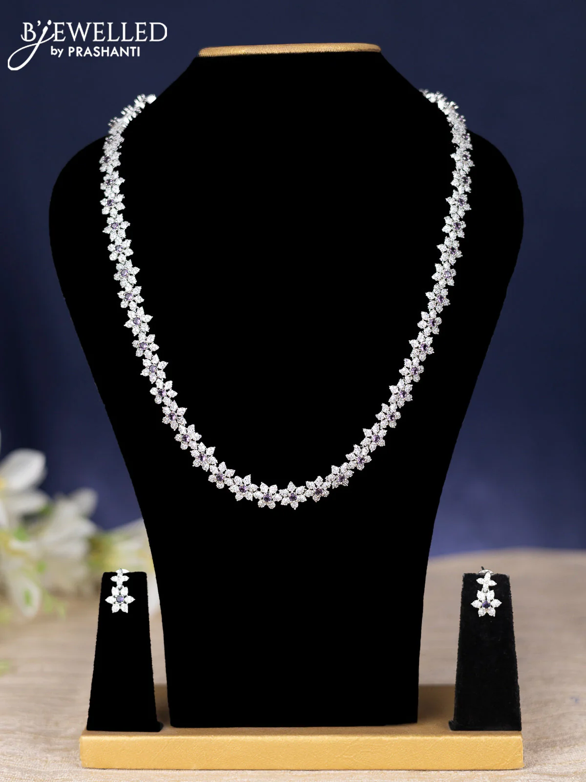 Zircon haram floral design with violet and cz stones