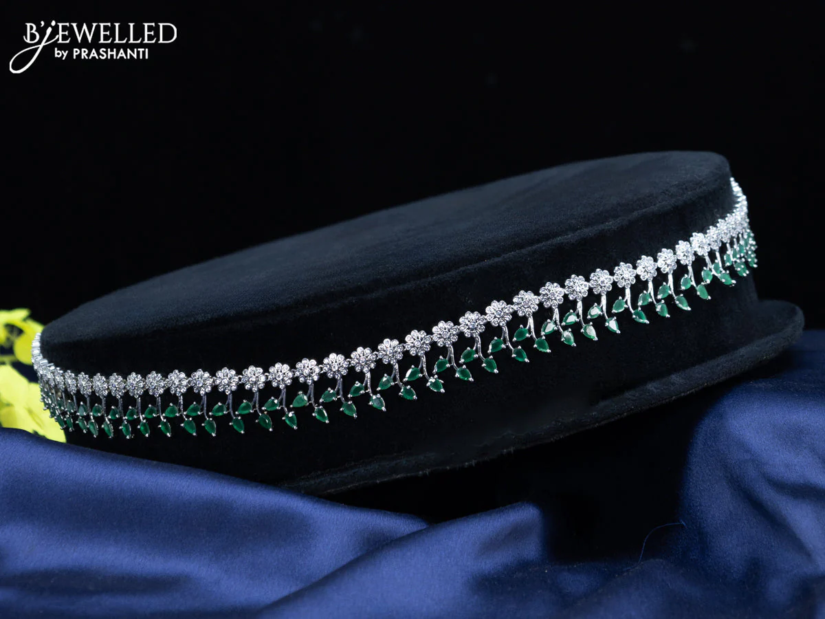 Zircon hip chain floral design with emerald and cz stones - Image 2