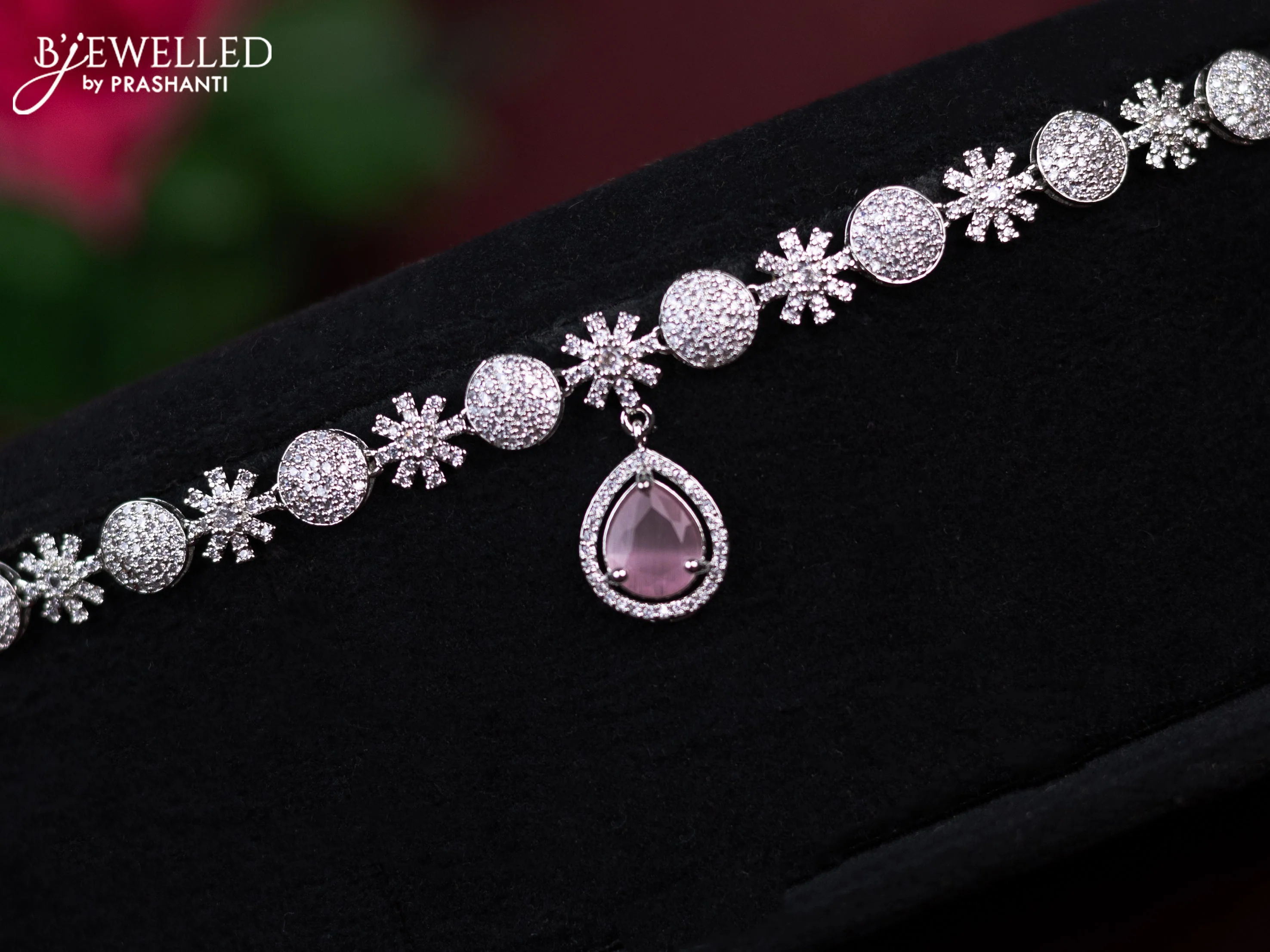 Zircon hip chain with baby pink and cz stones - Image 2