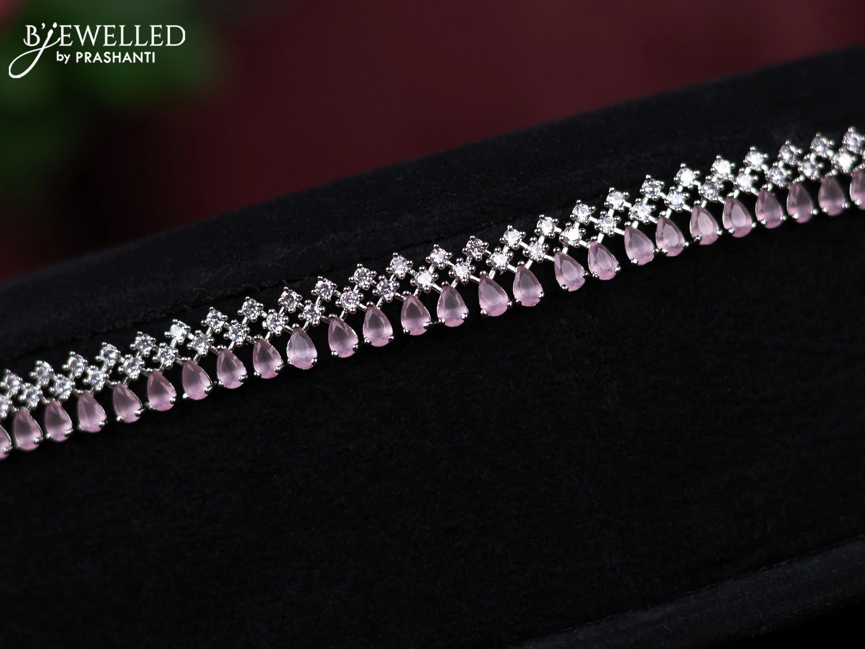 Zircon hip chain with baby pink and cz stones - Image 2