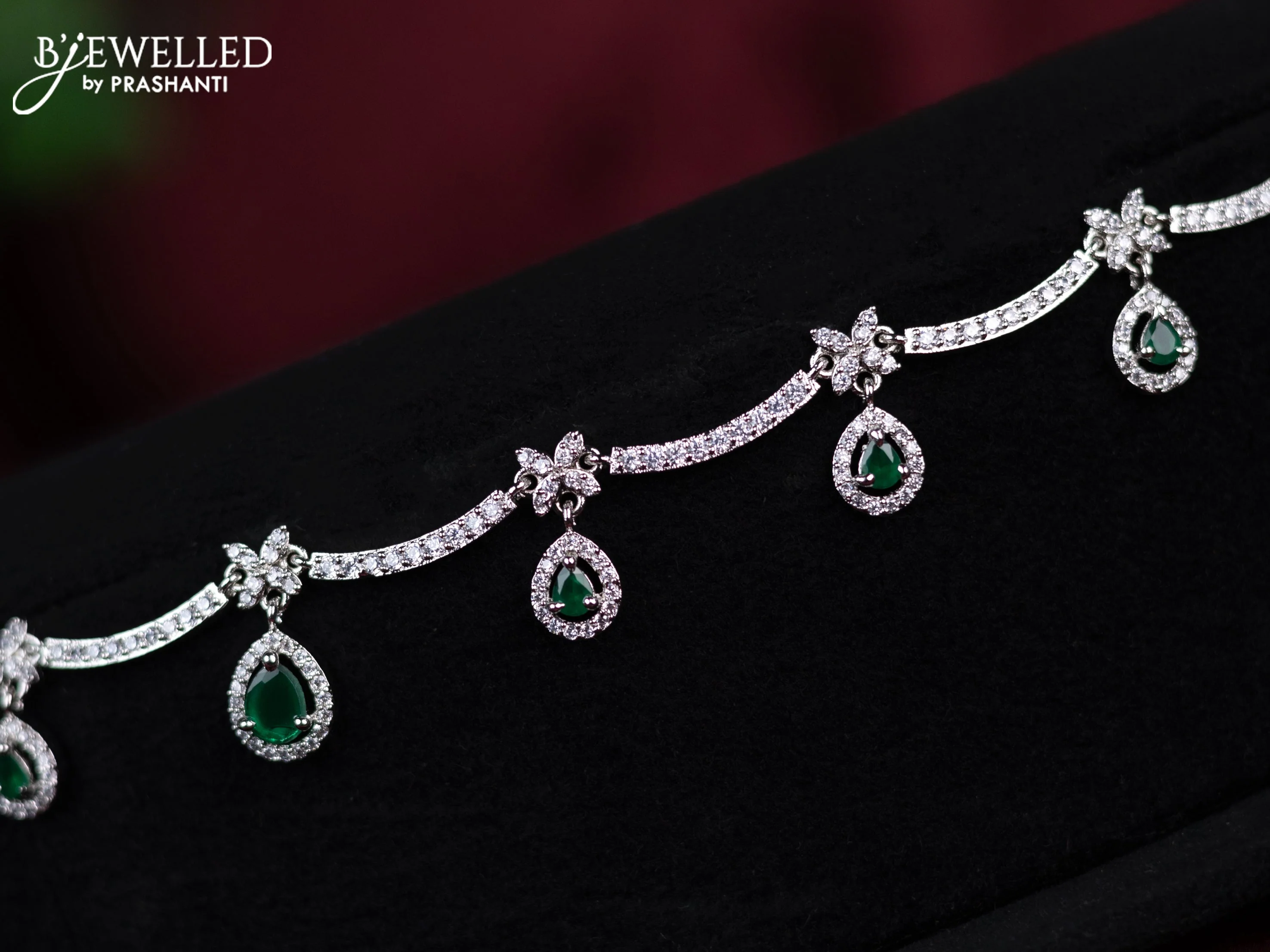 Zircon hip chain with emerald and cz stones - Image 2