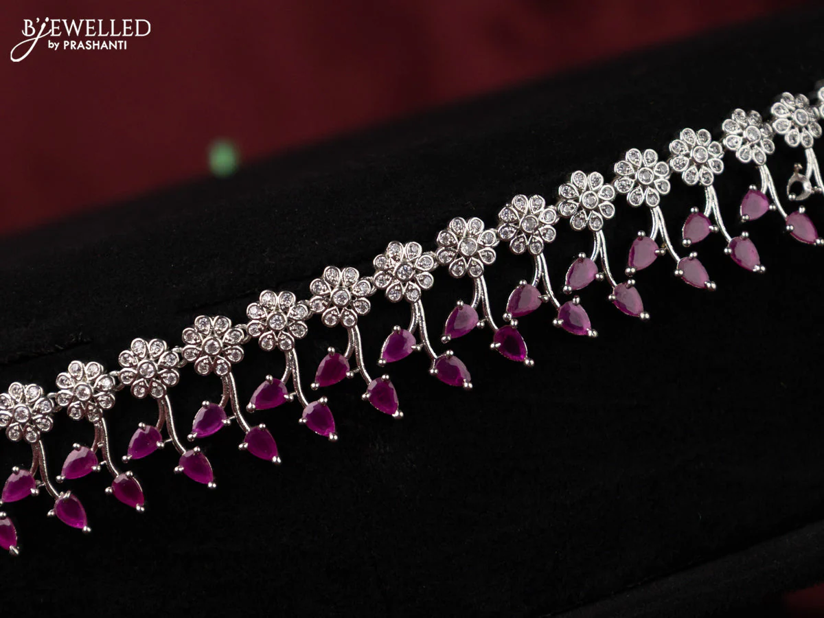 Zircon hip chain with floral design and ruby & cz stones - Image 2
