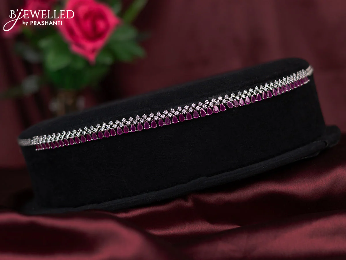 Zircon hip chain with ruby and cz stones