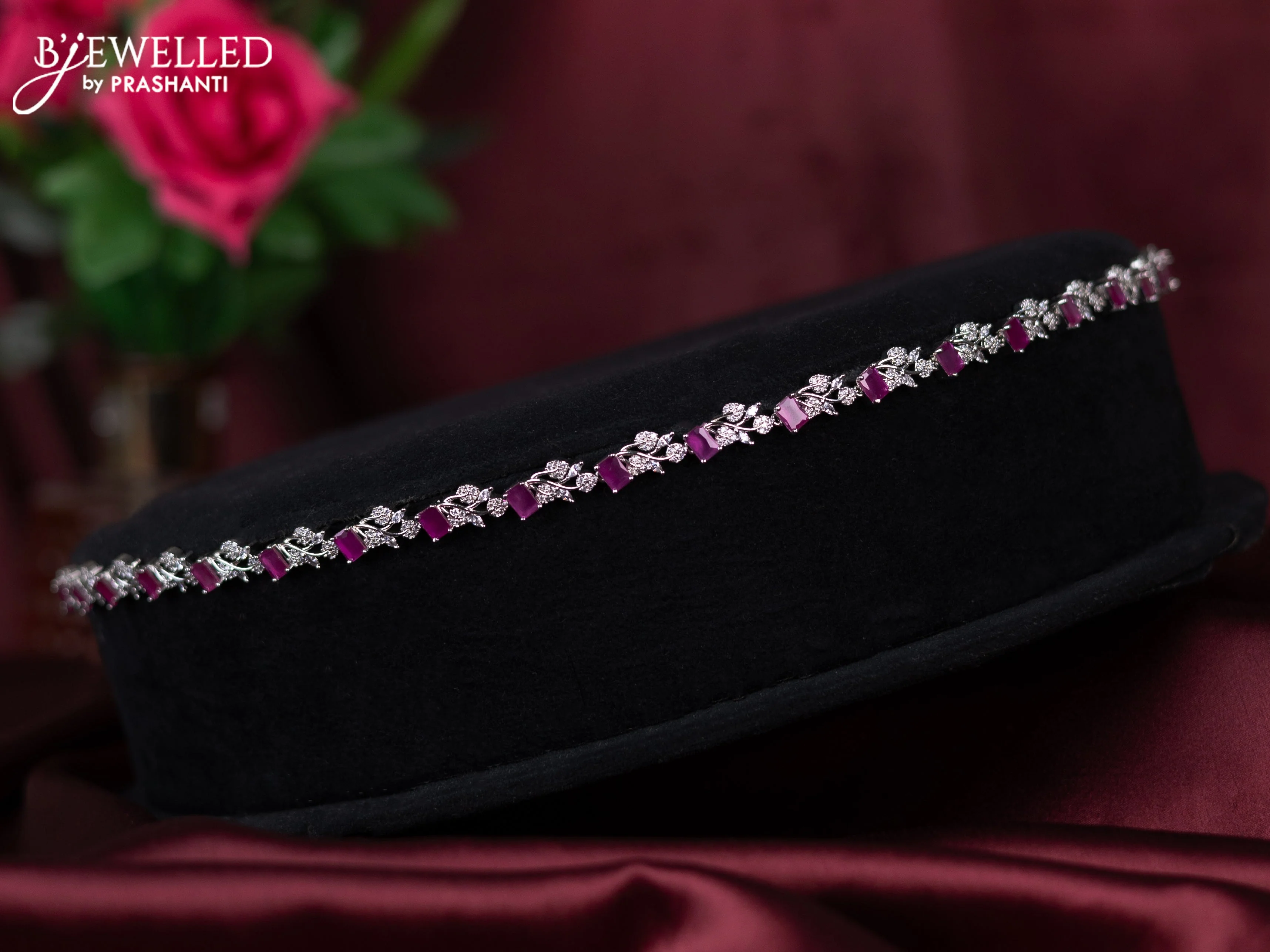 Zircon hip chain with ruby and cz stones