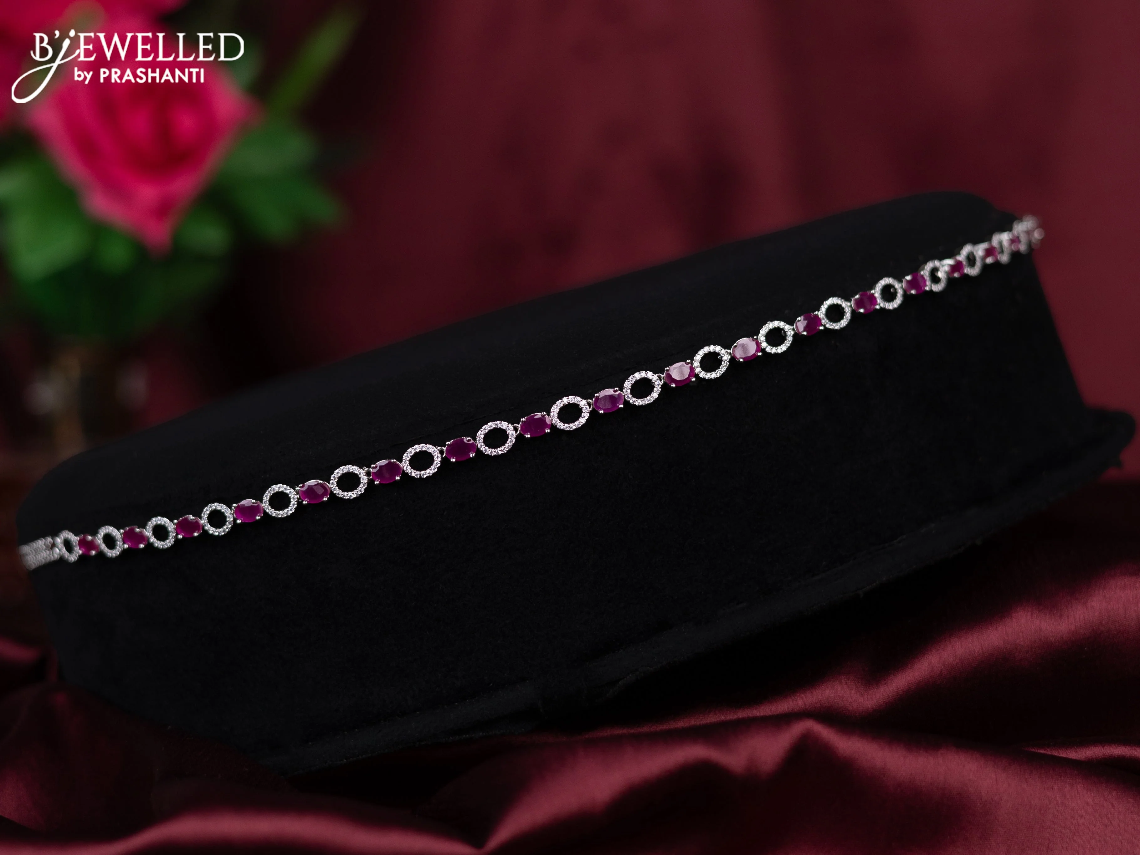 Zircon hip chain with ruby and cz stones