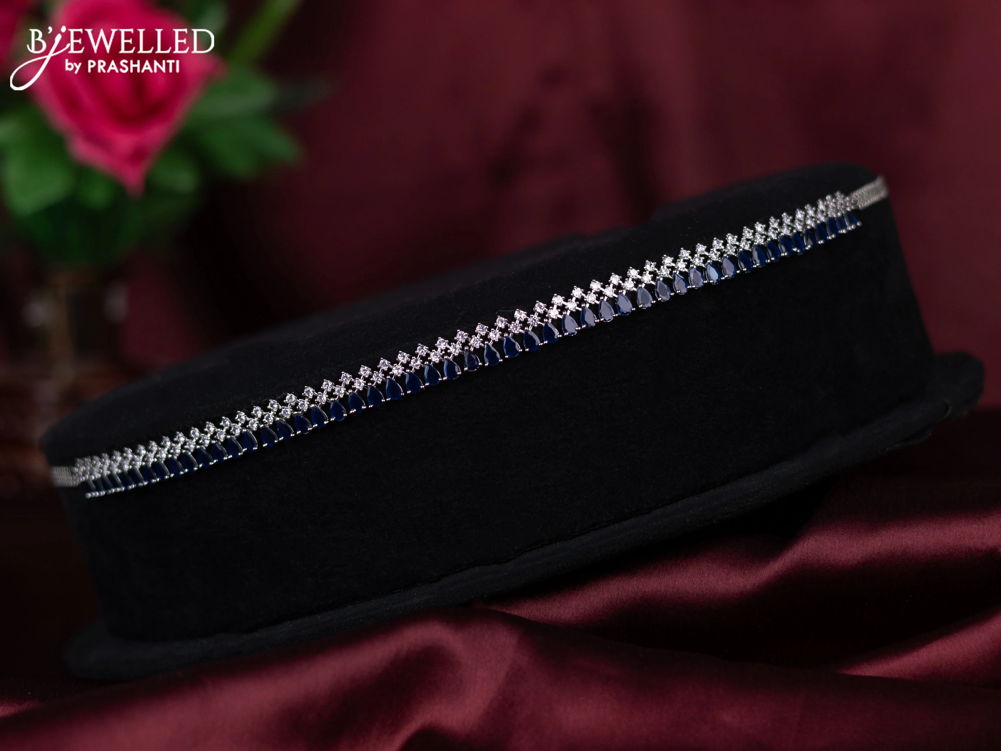 Zircon hip chain with sapphire and cz stones
