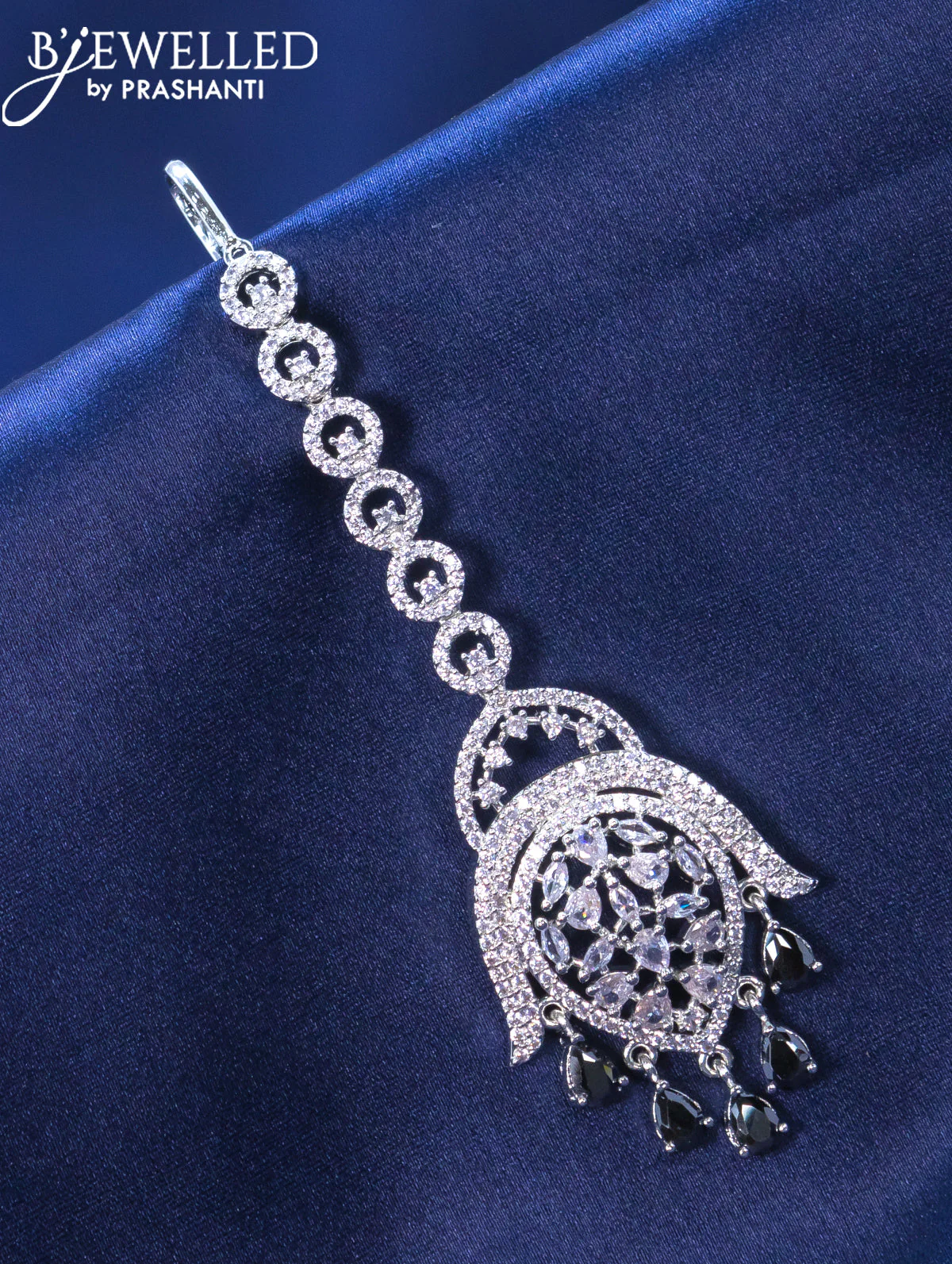 Zircon maang tikka with black and cz stone