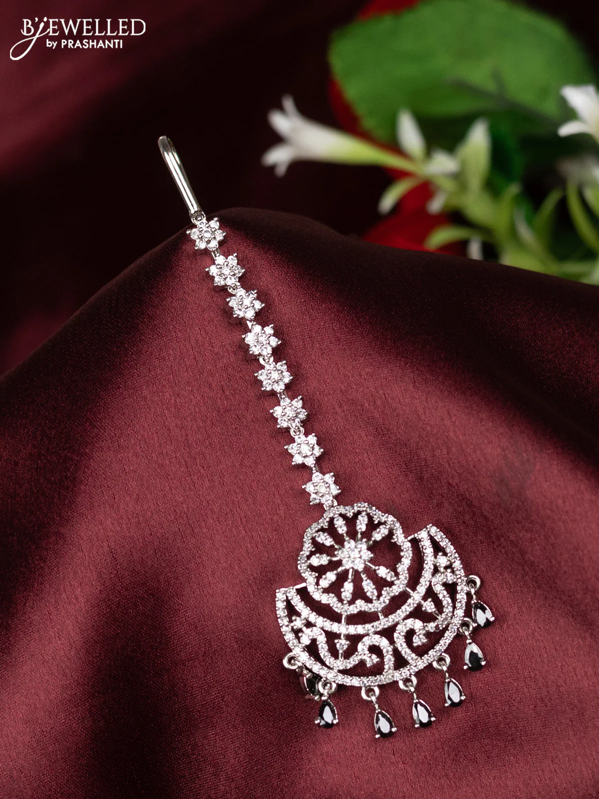 Zircon maang tikka with black & cz stones and hangings