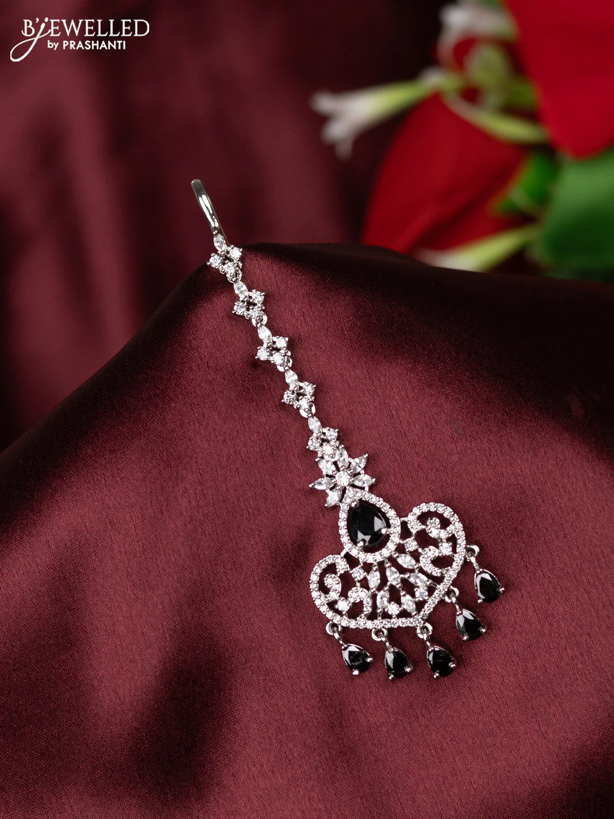 Zircon maang tikka with black & cz stones and hangings