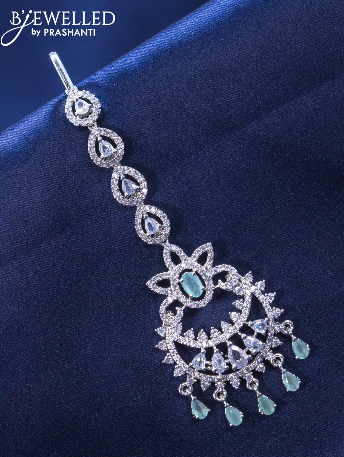 Zircon maang tikka with mint green and cz stone