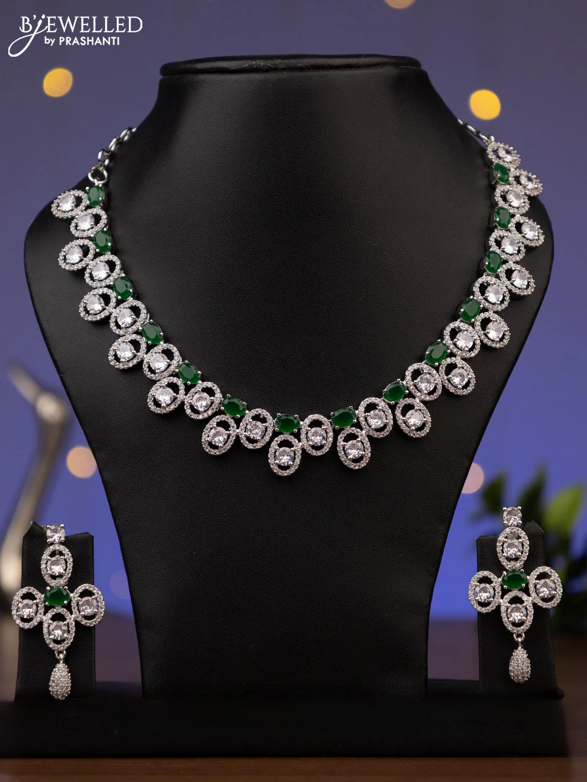 Zircon necklace with emerald and cz stones